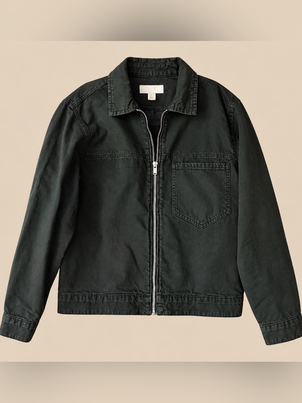 Zara Oversize Boxy Utility Front Zip Black Denim Jacket M